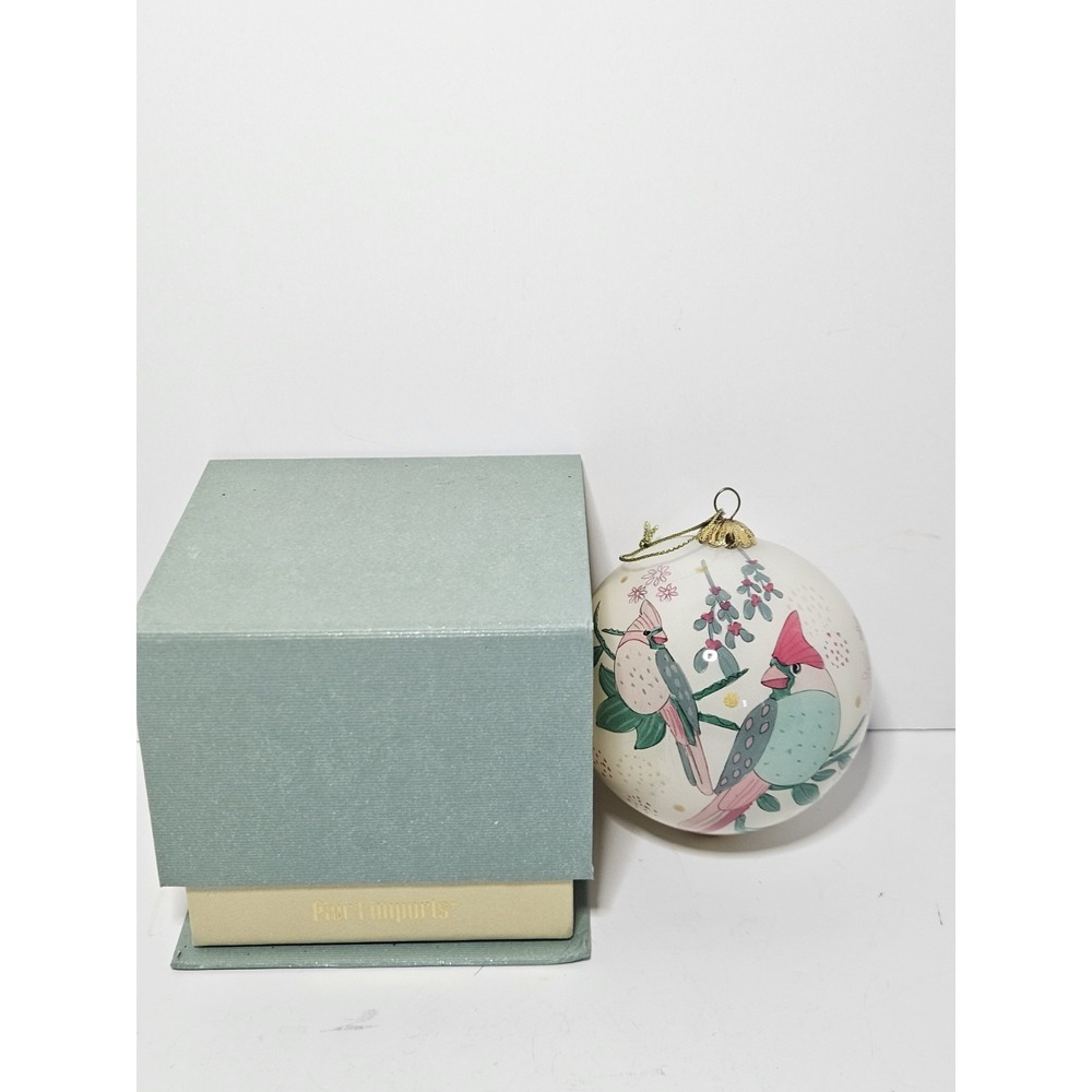Pier 1 Li Bien Cardinal Bird Christmas Ornament Hand Painted Glass Ball Boxed